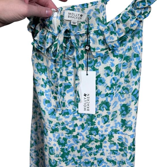 Molly Bracken Floral Print Ruffle Trim Sleeveless Mini Dress - NWT - Size L - Picture 2 of 5